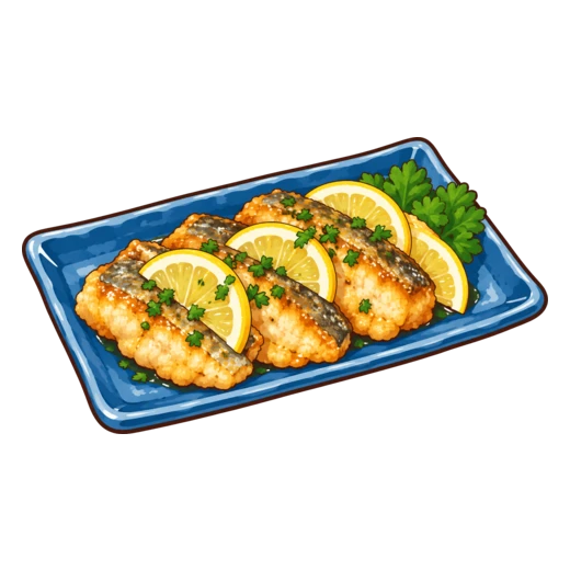 揚げ魚のレモン風味のイラスト