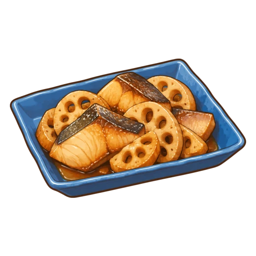 ぶりとれんこんの揚げ煮のイラスト