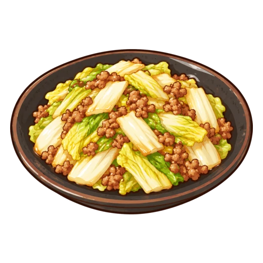 白菜のそぼろ炒めのイラスト