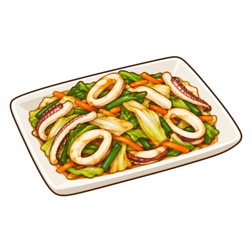 いか中華炒めのイラスト