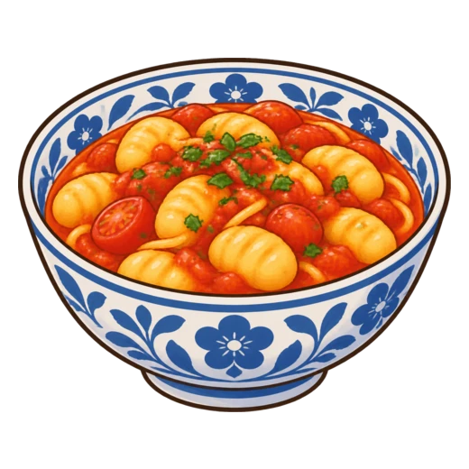 ニョッキパスタのトマト煮のイラスト