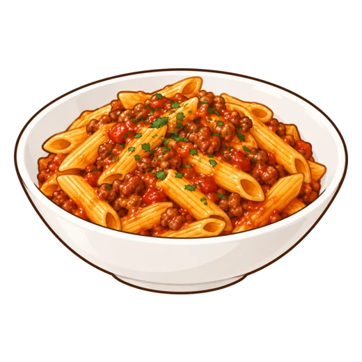 ペンネのミートソースのイラスト