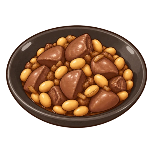 レバーとだいずの揚げ煮のイラスト