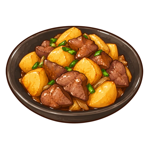 レバーとじゃがいもの揚げ煮のイラスト
