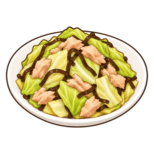 ツナとキャベツの塩昆布炒めのイラスト